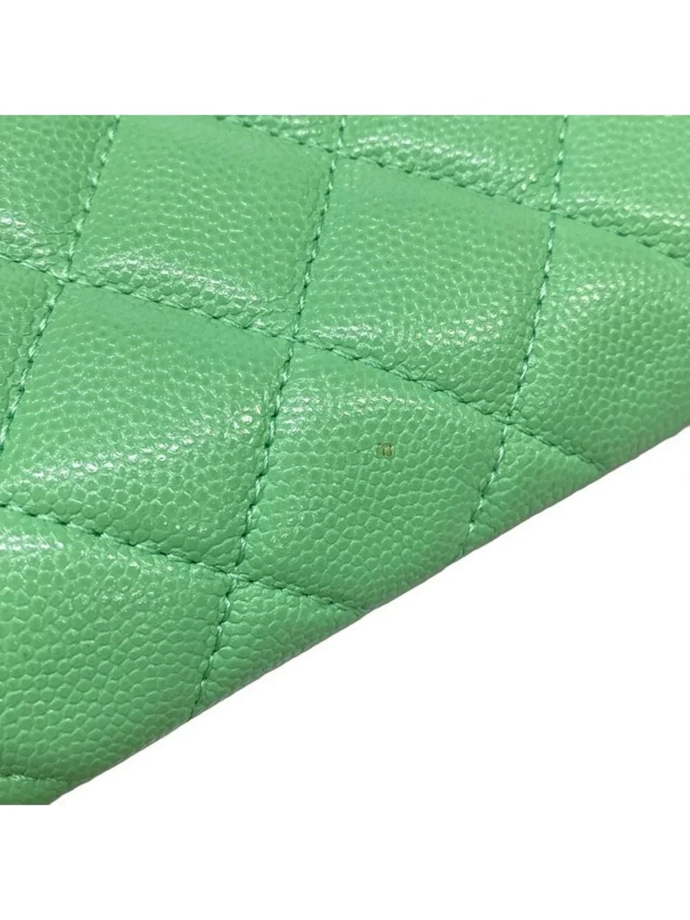 Chanel Pouch Quilted Light Green CC Logo Gold